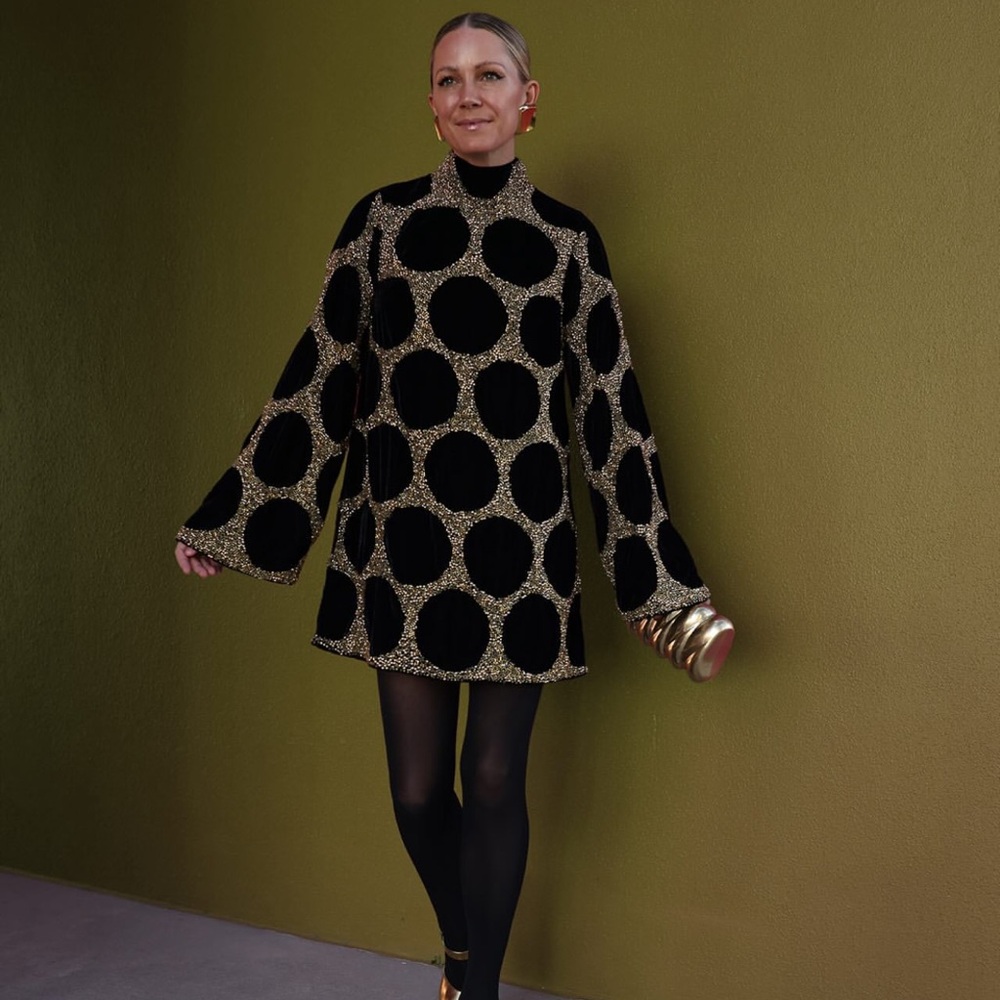 ASOS Black and Gold Circle Pattern Dress